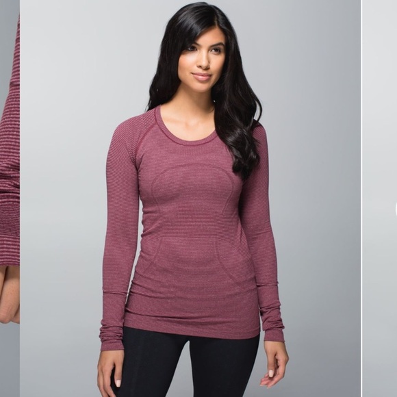 Lululemon Swiftly Tech Long Sleeve Crew Tonka Stripe Heathered Rust Berry 2 XS - Picture 1 of 7